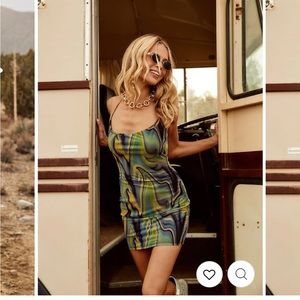 12th Tribe MULTIGREEN MESH HALTER DRESS